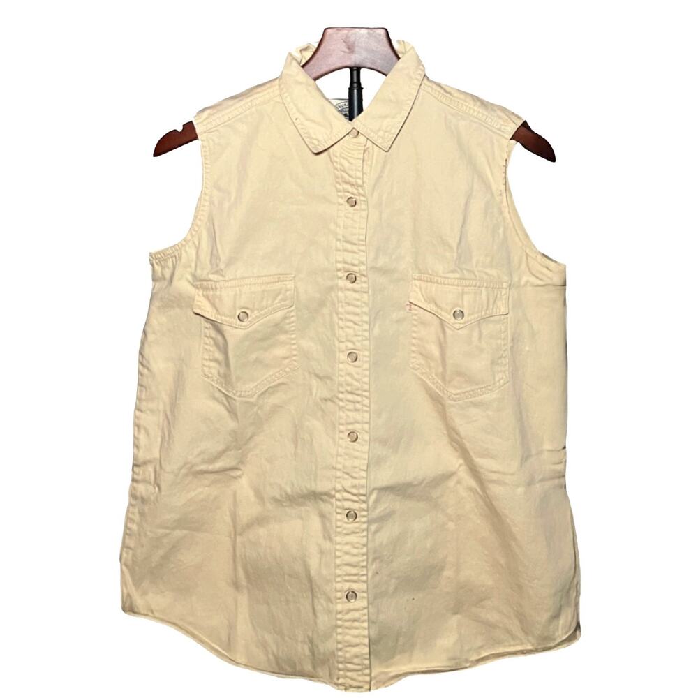 VTG Levi’s Women's Yellow Wash Sleeveless Denim Western Shirt M w/Pearl Buttons